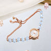 Ladies Stainless Steel Fashion Watch With Round Dial And Beaded Bracelet