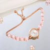 Ladies Stainless Steel Fashion Watch With Round Dial And Beaded Bracelet