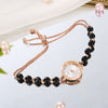 Ladies Stainless Steel Fashion Watch With Round Dial And Beaded Bracelet