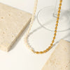 Ladies Stainless Steel Freshwater Pearl Necklace With Geometric Pattern And Pvdp Furnace Real Gold Treatment