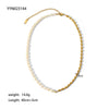 Ladies Stainless Steel Freshwater Pearl Necklace With Geometric Pattern And Pvdp Furnace Real Gold Treatment