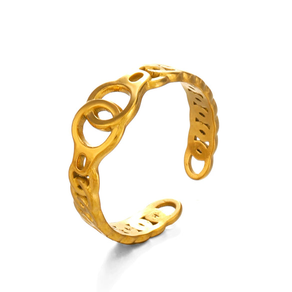 Ladies Stainless Steel Geometric Cross Hip Hop Ring With 18K Gold Plated Electroplating