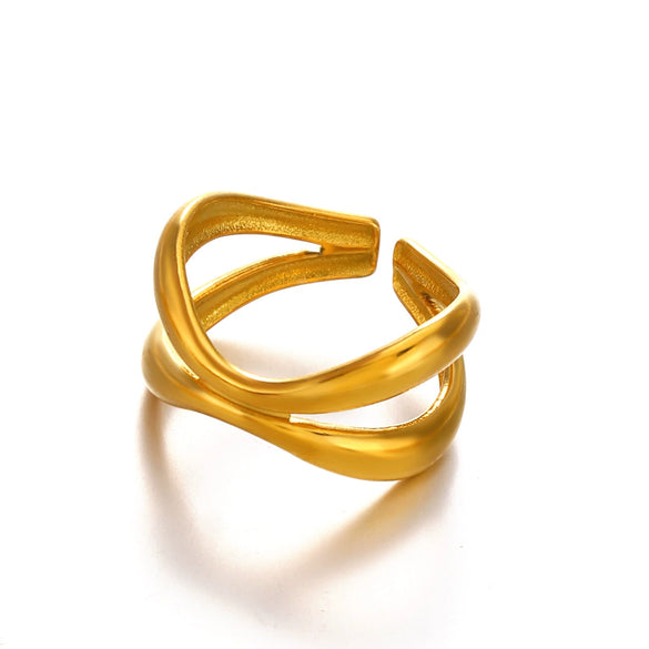 Ladies Stainless Steel Geometric Cross Ring With Electroplating Design And Irregular Shape