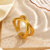 Ladies Stainless Steel Geometric Cross Ring With Electroplating Design And Irregular Shape