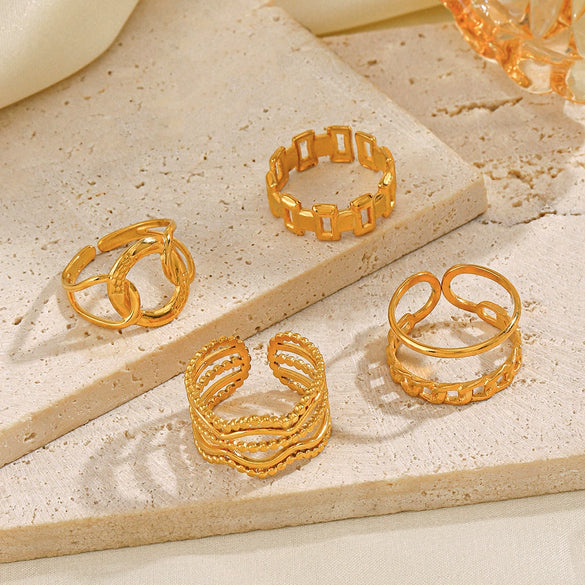Ladies Stainless Steel Geometric Cross Ring With Real Gold Plated Electroplating