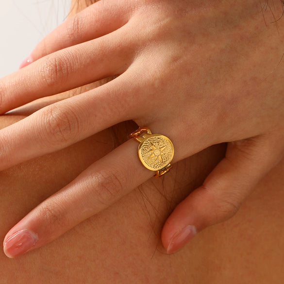 Ladies Stainless Steel Geometric Eightpointed Star Hydraulic Open Ring With Real Gold Electroplated