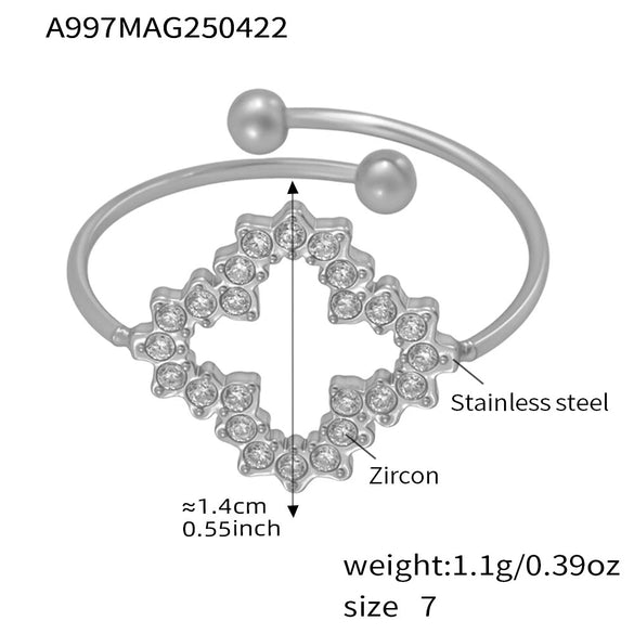 Ladies 316L Stainless Steel Geometric Fourleaf Flower Ring Electroplated Jewelry Accessories