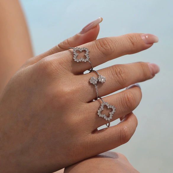 Ladies 316L Stainless Steel Geometric Fourleaf Flower Ring Electroplated Jewelry Accessories