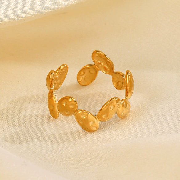 Ladies Stainless Steel Geometric Hammer Pattern Oval Irregular Open Ring With Electroplating