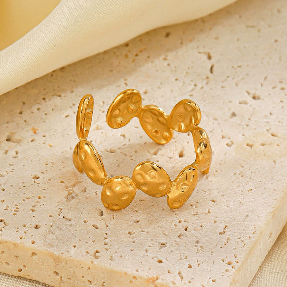 Ladies Stainless Steel Geometric Hammer Pattern Oval Irregular Open Ring With Electroplating