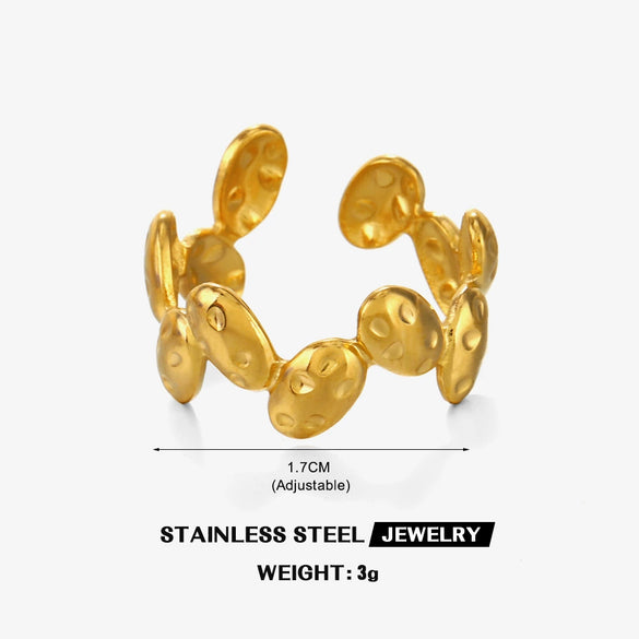 Ladies Stainless Steel Geometric Hammer Pattern Oval Irregular Open Ring With Electroplating