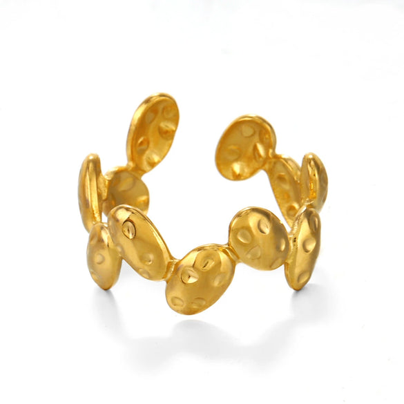 Ladies Stainless Steel Geometric Hammer Pattern Oval Irregular Open Ring With Electroplating