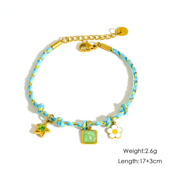 Ladies Stainless Steel Geometric Handmade Colorful Rope Bracelet
