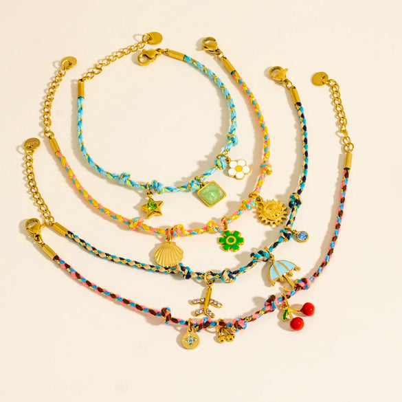 Ladies Stainless Steel Geometric Handmade Colorful Rope Bracelet
