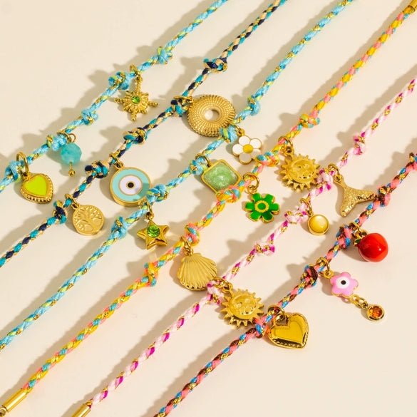 Ladies Stainless Steel Geometric Handmade Colorful Rope Bracelet