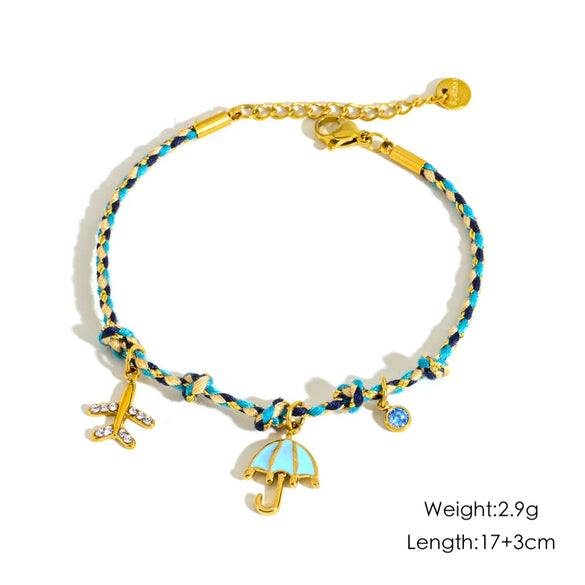 Ladies Stainless Steel Geometric Handmade Colorful Rope Bracelet