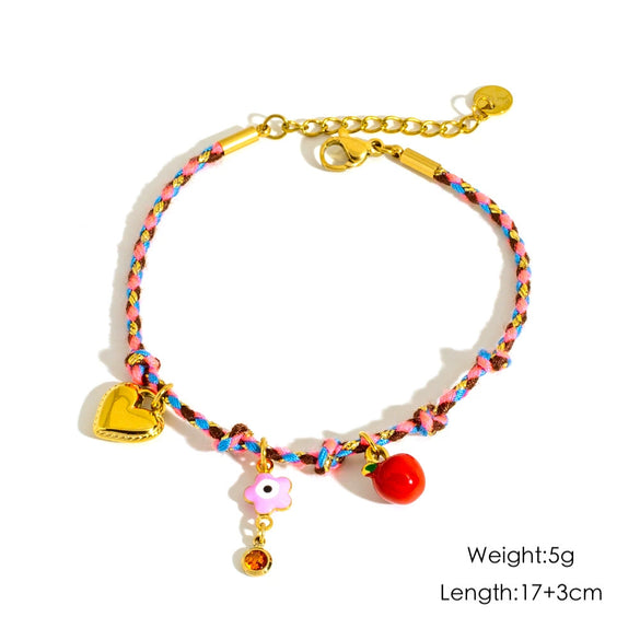 Ladies Stainless Steel Geometric Handmade Colorful Rope Bracelet