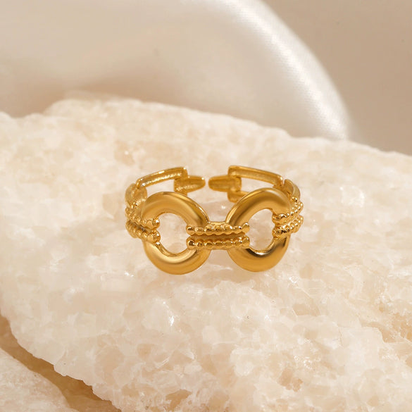 Ladies Stainless Steel Geometric Hollow Round Electroplated Ring