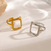 Ladies Stainless Steel Geometric Hollow Square Hip Hop Hammered Electroplated Ring