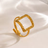 Ladies Stainless Steel Geometric Hollow Square Hip Hop Hammered Electroplated Ring