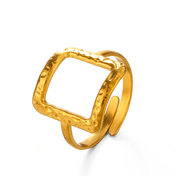 Ladies Stainless Steel Geometric Hollow Square Hip Hop Hammered Electroplated Ring