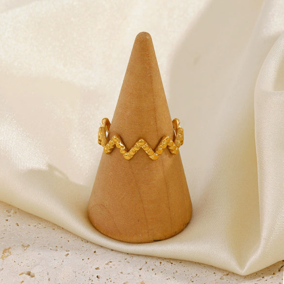 Ladies Stainless Steel Geometric Irregular Line Open Adjustable Folding Angle Ring Electroplated