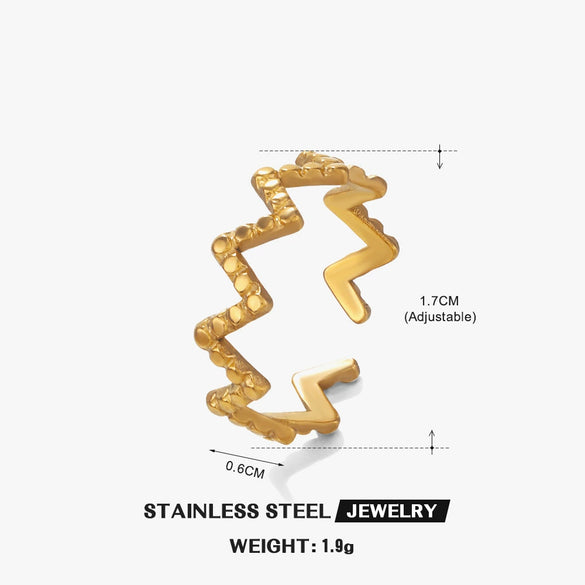 Ladies Stainless Steel Geometric Irregular Line Open Adjustable Folding Angle Ring Electroplated