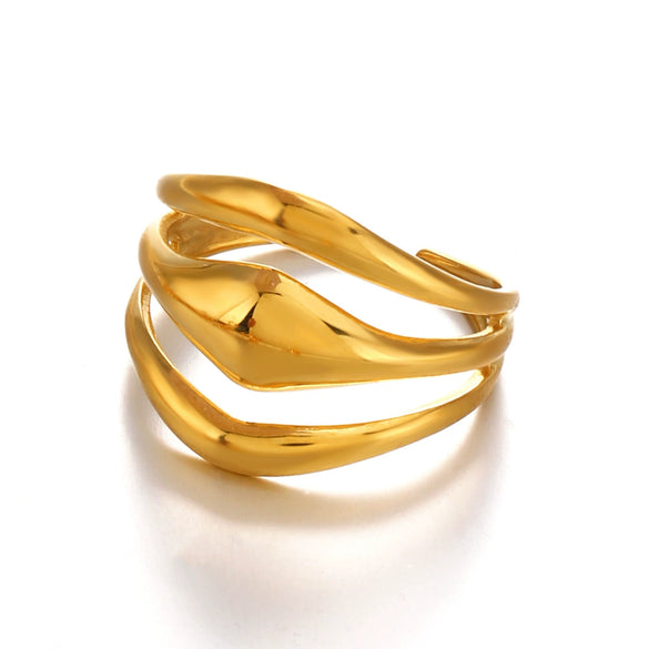 Ladies Stainless Steel Geometric Multilayer Line Hip Hop Exaggerated Vacuum Plated Ring