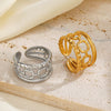 Ladies Stainless Steel Geometric Open Ring With Real Gold Plating Hip Hop Style