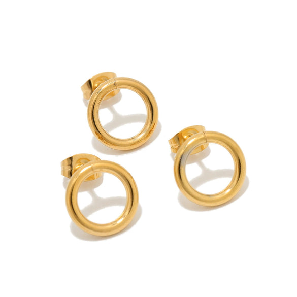 Ladies Stainless Steel Geometric Round Hollow Electroplated Earrings