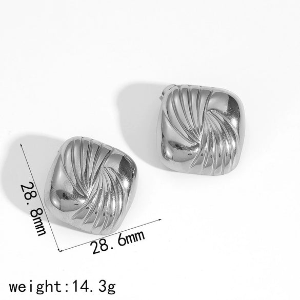 Ladies Stainless Steel Geometric Square Electroplated Earrings