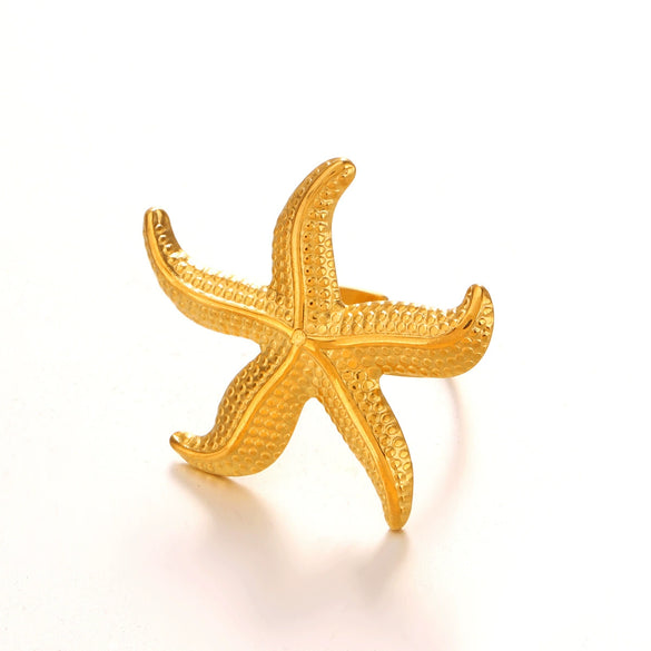 Ladies Stainless Steel Geometric Starfish Open Ring Electroplated Hiphop Style