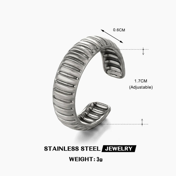 Ladies Stainless Steel Geometric Striped Open Ring Electroplated