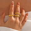 Ladies Stainless Steel Geometric Striped Open Ring Electroplated