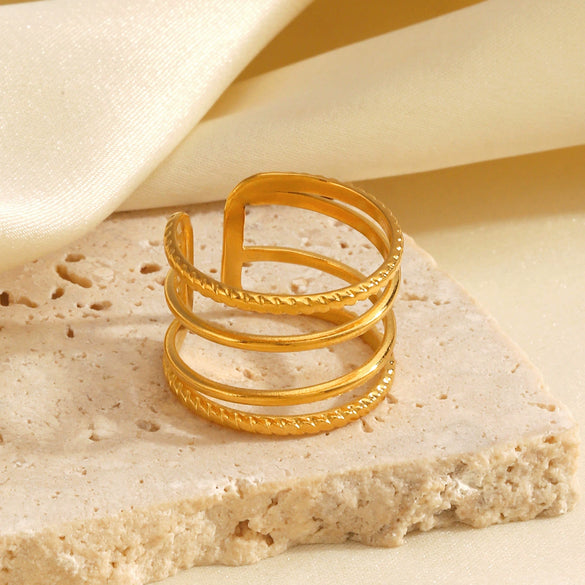 Ladies Stainless Steel Geometric Style Electroplated Ring