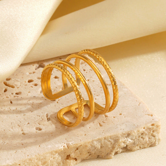 Ladies Stainless Steel Geometric Style Electroplated Ring