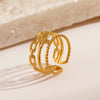Ladies Stainless Steel Geometric Style 18K Gold Plated Opening Adjustable Three Layer Ring