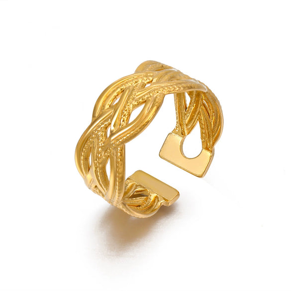 Ladies Stainless Steel Geometric Style Opening Adjustable Ring With Electroplating And 18K Gold Plated