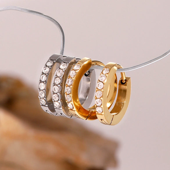 Ladies Stainless Steel Geometric Zircon Ear Jewelry With High Design Sense
