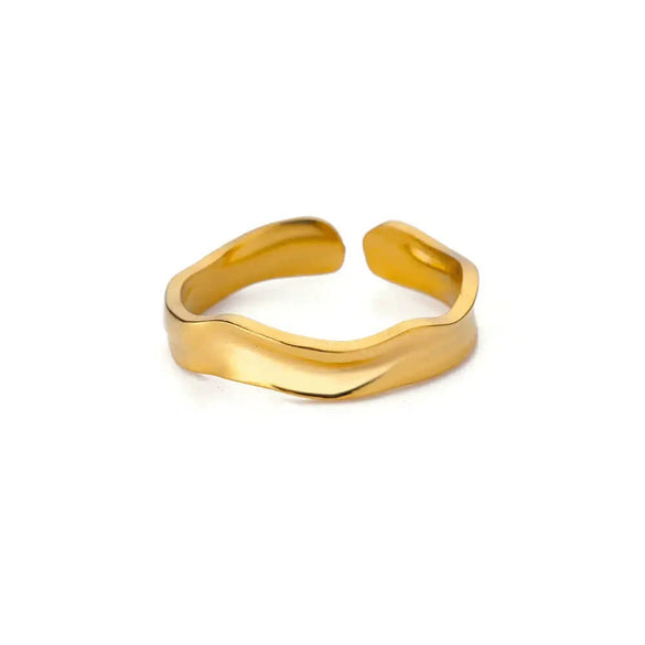 Ladies Stainless Steel Gold Plated Adjustable Wave Opening Ring With Electroplating