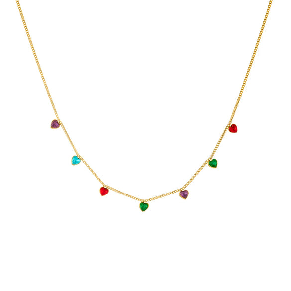 Ladies Stainless Steel Gold Plated Heart Shape Rhinestone Love Pendant Clavicle Chain Necklace Fashion Style