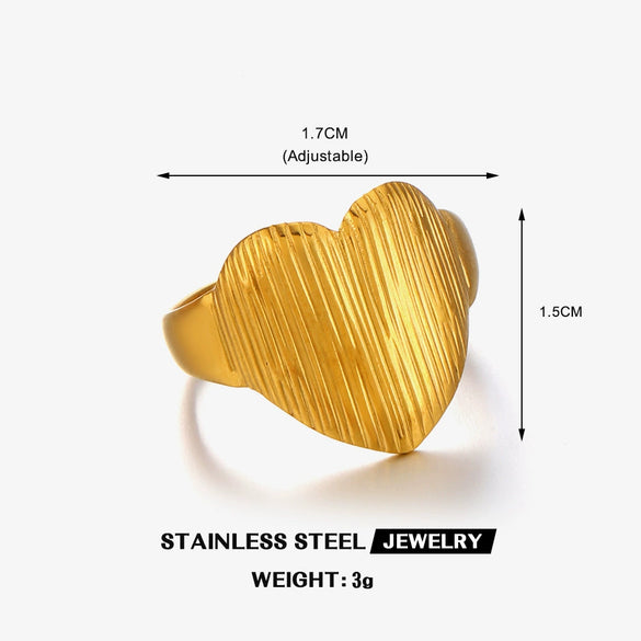 Ladies Stainless Steel Heart Shaped Striped Electroplated Love Ring