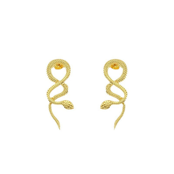 Ladies 316L Stainless Steel 18K Gold Plated Snake Earrings Animal Style
