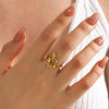 Ladies Stainless Steel Leaf Ring With Electroplating Plants And Flowers Style Hip Hop Retro