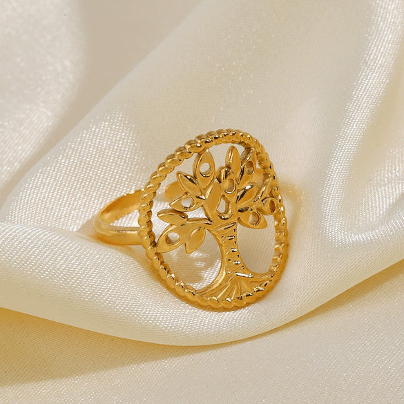 Ladies Stainless Steel Life Tree Round Ring With Electroplating