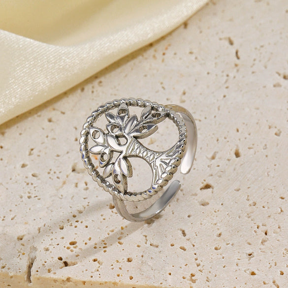 Ladies Stainless Steel Life Tree Round Ring With Electroplating