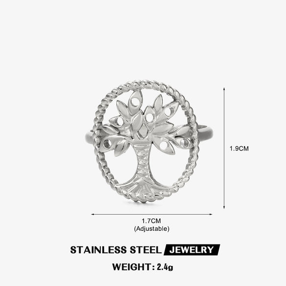 Ladies Stainless Steel Life Tree Round Ring With Electroplating