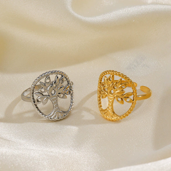 Ladies Stainless Steel Life Tree Round Ring With Electroplating