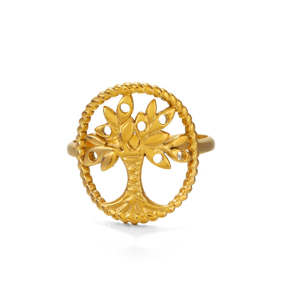 Ladies Stainless Steel Life Tree Round Ring With Electroplating
