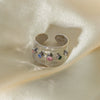 Ladies Stainless Steel Open Personality Ring With Color Zircon Electroplated In Geometric Style